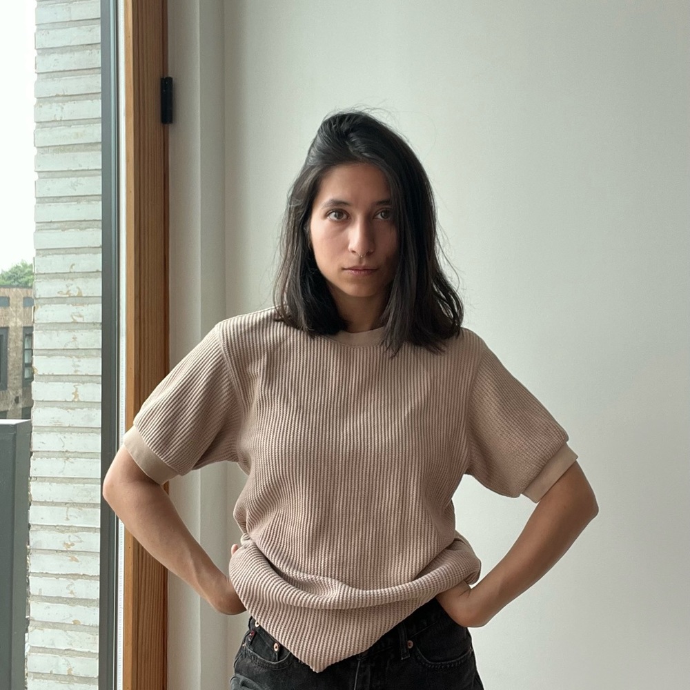 Uniqlo Nude Waffle Shirt with Babydoll Sleeves